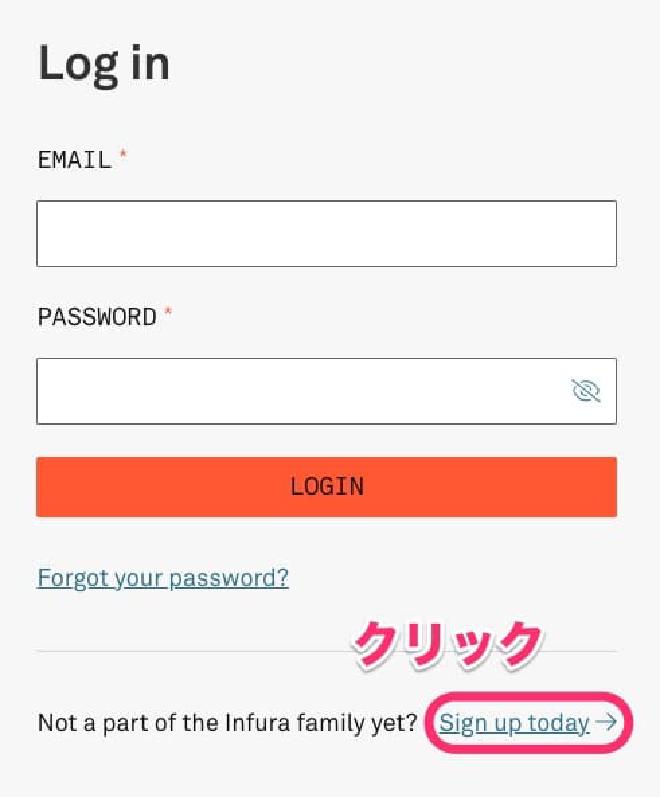 「LOGIN」ボタンの下に「Sign up today」があります。